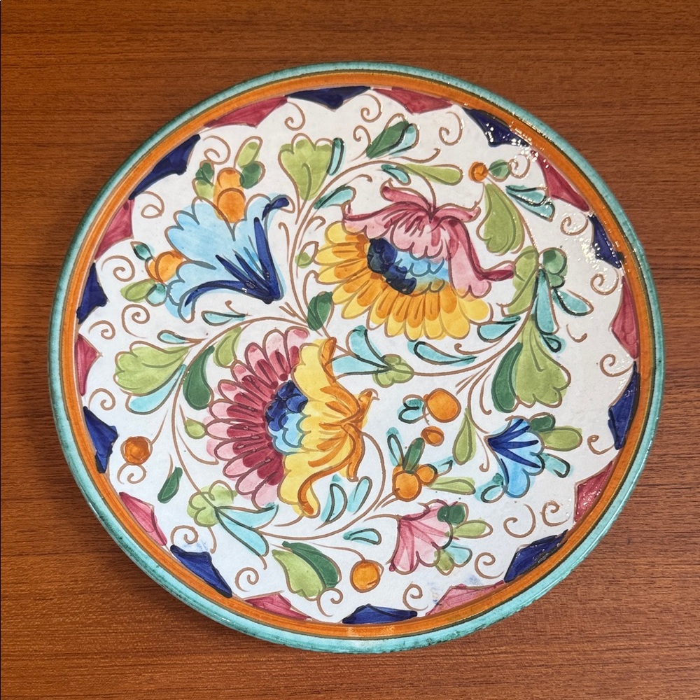 Hand-Painted Floral Ceramic Plate made in Italy Majorca handcrafted wall decor